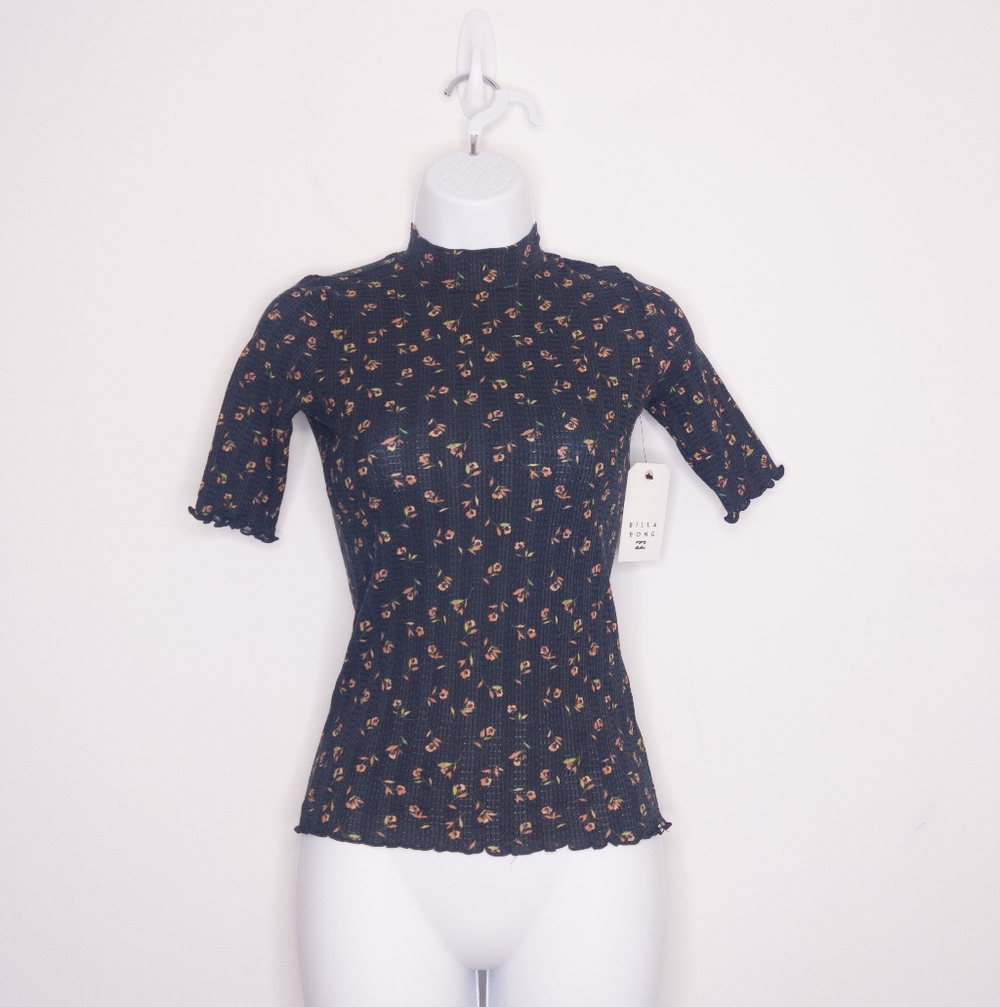 Billabong Little Things Floral Knit Top Black Women's Size Small - Picture 2 of 6